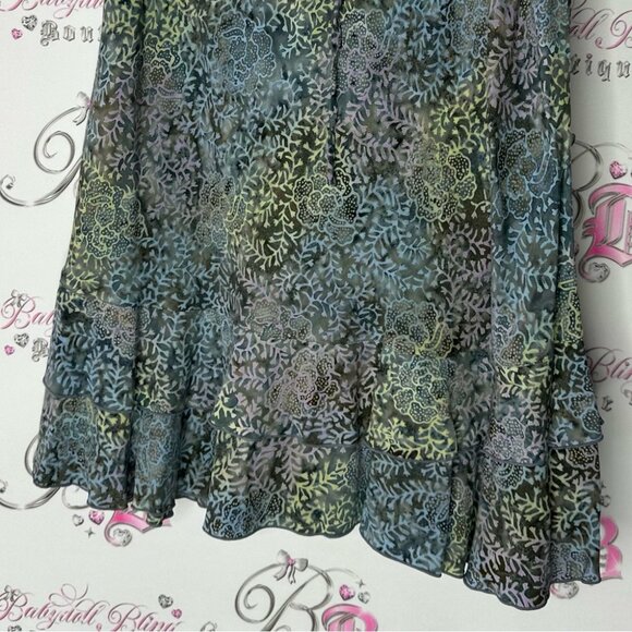 Blue ginger skirt blue green floral flower print ruffle frill hem bottom cute - Picture 3 of 8
